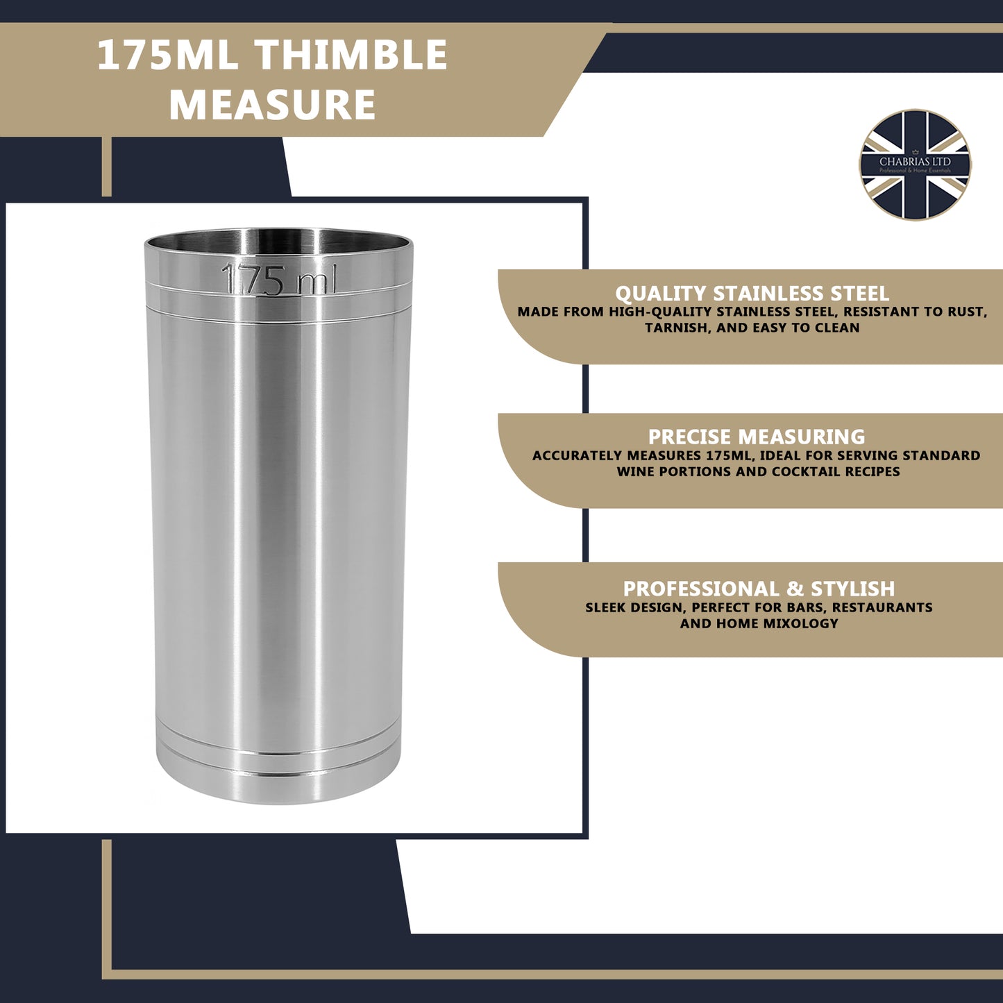 Stainless Steel 175ml Thimble Measure Government Stamped - Premium Kitchen from Chabrias Ltd - Just £6.49! Shop now at Chabrias Ltd