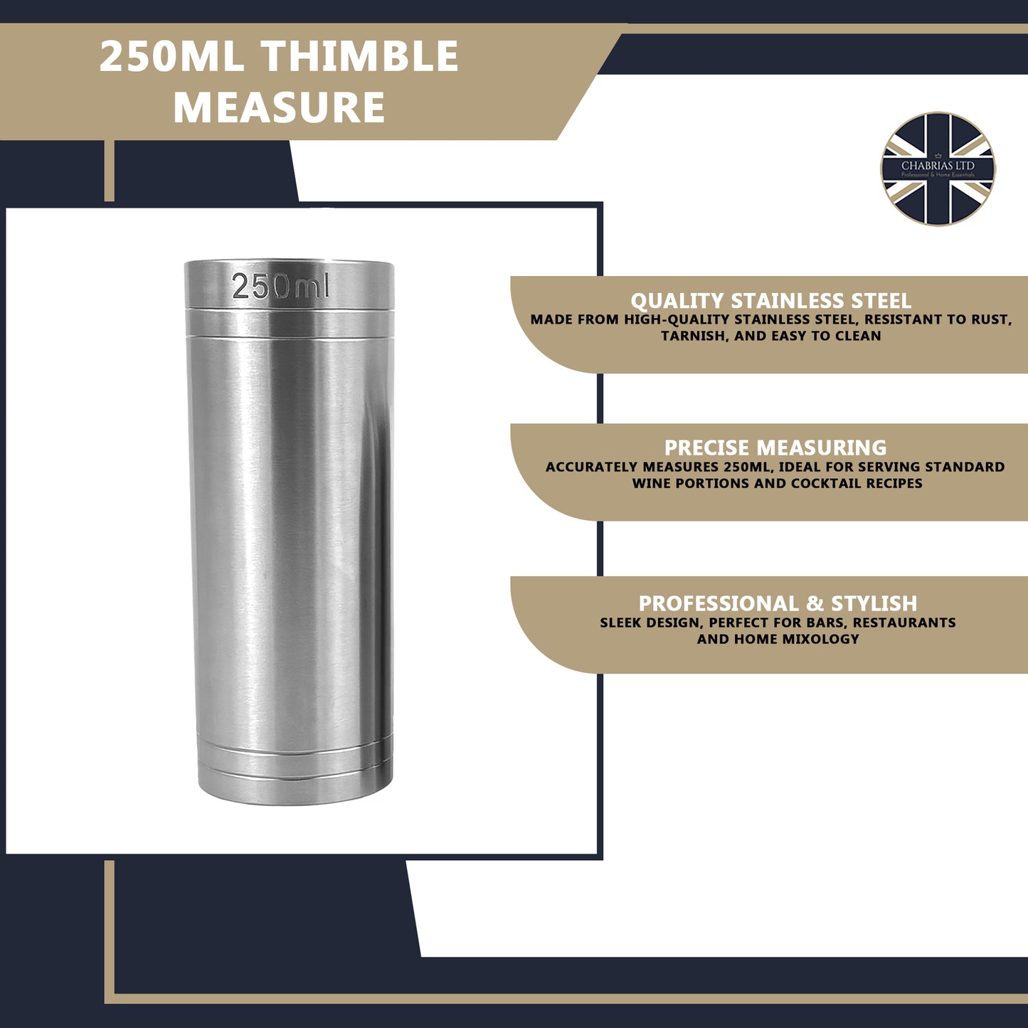 Stainless Steel 250ml Thimble Measure Government Stamped - Premium Kitchen from Chabrias Ltd - Just £6.99! Shop now at Chabrias Ltd