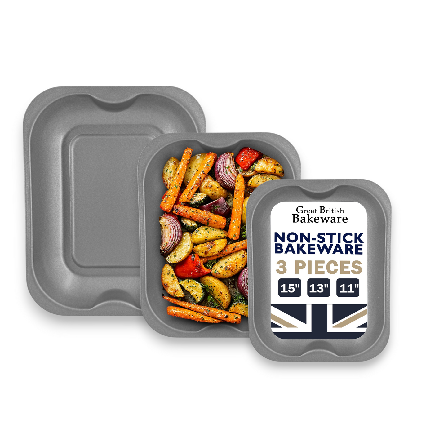 Non-Stick Roasting Baking Tray Set, 28, 33, 38cm (3 piece) - Premium Kitchen from Chabrias Ltd - Just £19.99! Shop now at Chabrias Ltd