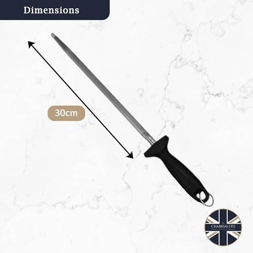 Chabrias Ltd Professional Sharpening Steel, 12" (300mm) - Premium Carbon Steel Honing Rod with Ergonomic Non-Slip Handle Knife Sharpener - Premium Kitchen from Chabrias Ltd - Just £9.49! Shop now at Chabrias Ltd