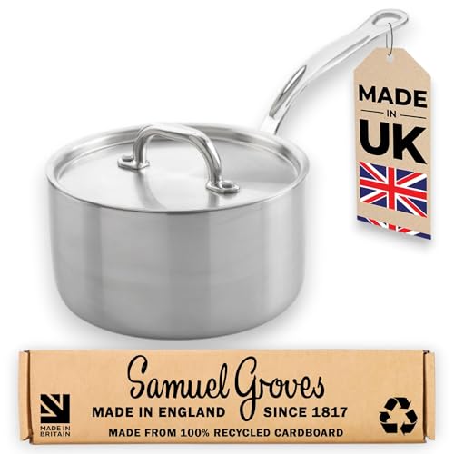 Samuel Groves Professional Grade Tri-Ply Stainless Steel Saucepan with Lid - Crafted in England for Exceptional Cooking Performance - Premium Kitchen from Samuel Groves - Just £93.10! Shop now at Chabrias Ltd