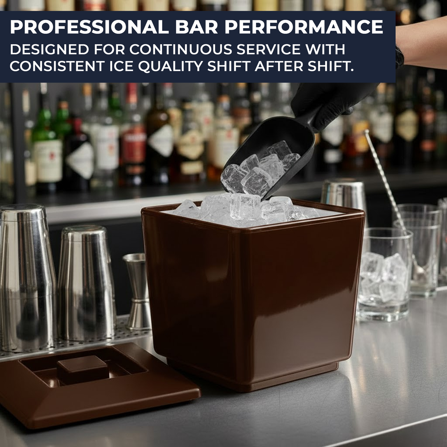 Brown 4 Litre Square Insulated Ice Bucket with Lid & Drainage Liner – BPA-Free Plastic Ice Bucket – UK Made
