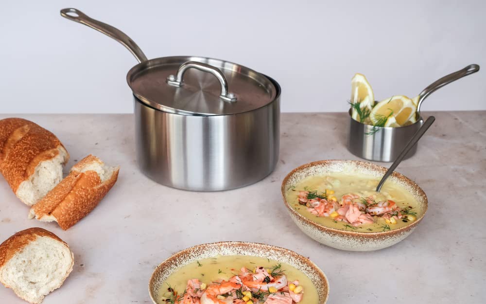 Samuel Groves Classic 18cm Non-Stick Stainless Steel Triply Saucepan with Lid UK Made - Premium Kitchen from Chabrias Ltd - Just £142.50! Shop now at Chabrias Ltd