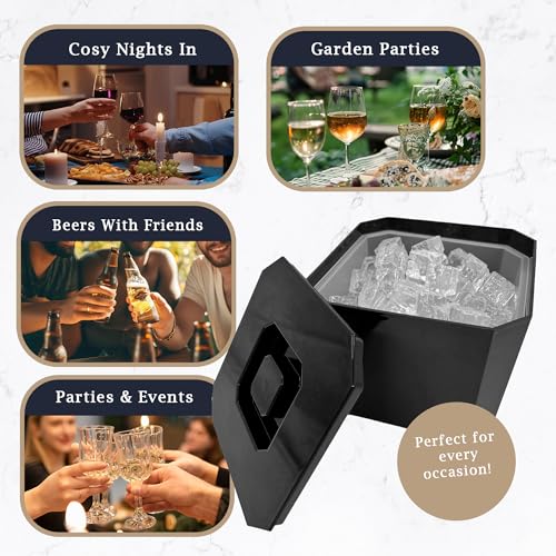 6 Litre Octagonal & Double Walled Insulation Ice Bucket with Lid Black - Premium Kitchen from Chabrias Ltd - Just £14.20! Shop now at Chabrias Ltd