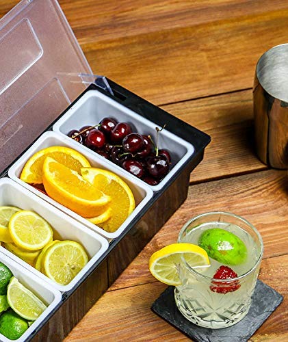 Chabrias Ltd 4 Compartment Plastic Condiment Dispenser | Serving Container Black | Bar Condiment Holder | Cocktail Garnish Tray - Premium Home from Chabrias Ltd - Just £14.72! Shop now at Chabrias Ltd