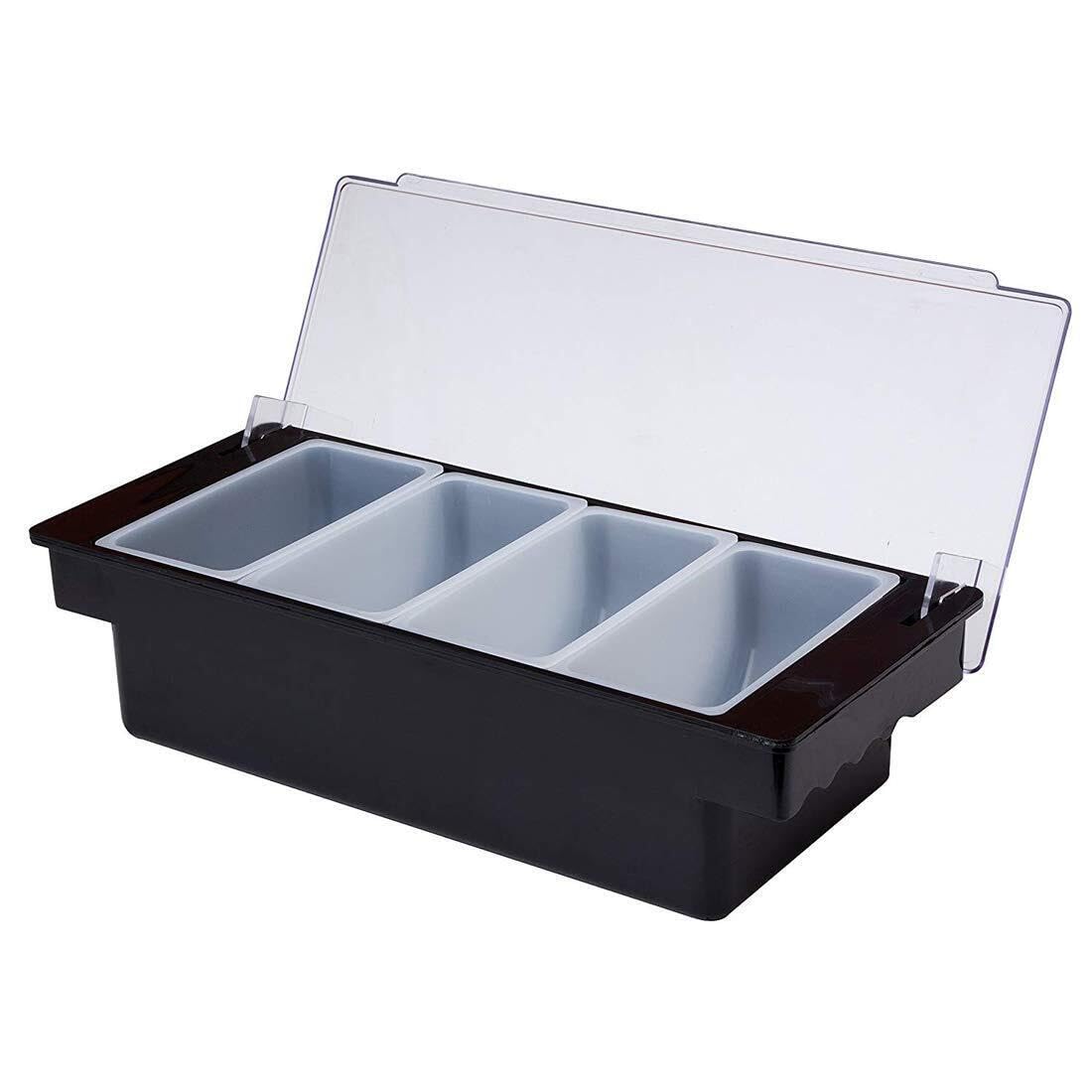Chabrias Ltd 4 Compartment Plastic Condiment Dispenser | Serving Container Black | Bar Condiment Holder | Cocktail Garnish Tray - Premium Home from Chabrias Ltd - Just £14.72! Shop now at Chabrias Ltd