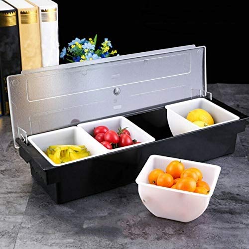 Chabrias Ltd 4 Compartment Plastic Condiment Dispenser | Serving Container Black | Bar Condiment Holder | Cocktail Garnish Tray - Premium Home from Chabrias Ltd - Just £14.72! Shop now at Chabrias Ltd