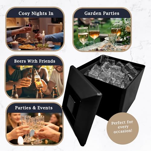 5 Litre Square Plastic Ice Bucket With Lid Double Walled Insulation Black - Premium Kitchen from Chabrias Ltd - Just £14.24! Shop now at Chabrias Ltd