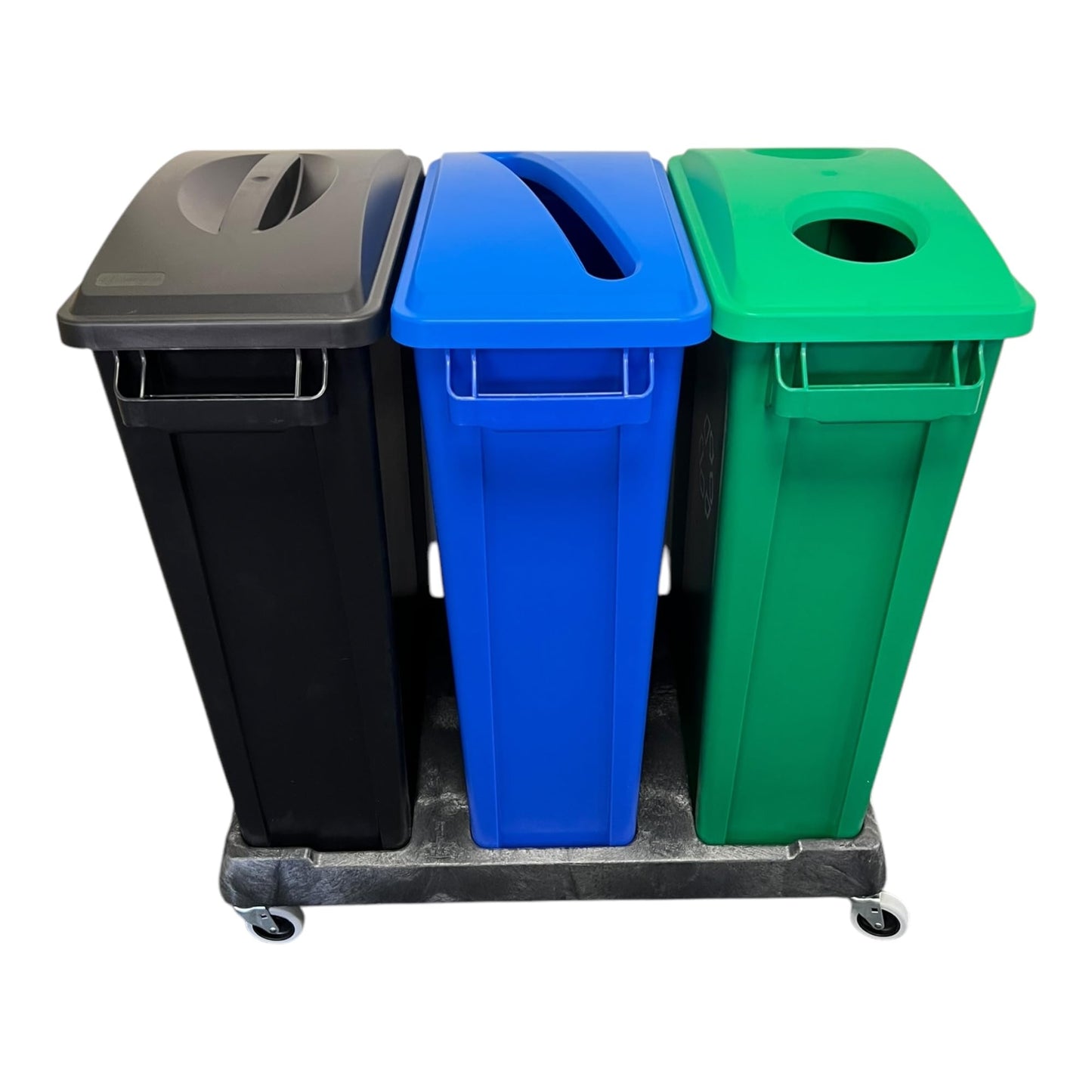 87 Litre Slim Bin With Triple Dolly, Black, Blue & Green Recycling - Premium BISS from Chabrias Ltd - Just £274.99! Shop now at Chabrias Ltd