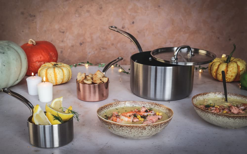 Samuel Groves Classic 18cm Non-Stick Stainless Steel Triply Saucepan with Lid UK Made - Premium Kitchen from Chabrias Ltd - Just £142.50! Shop now at Chabrias Ltd