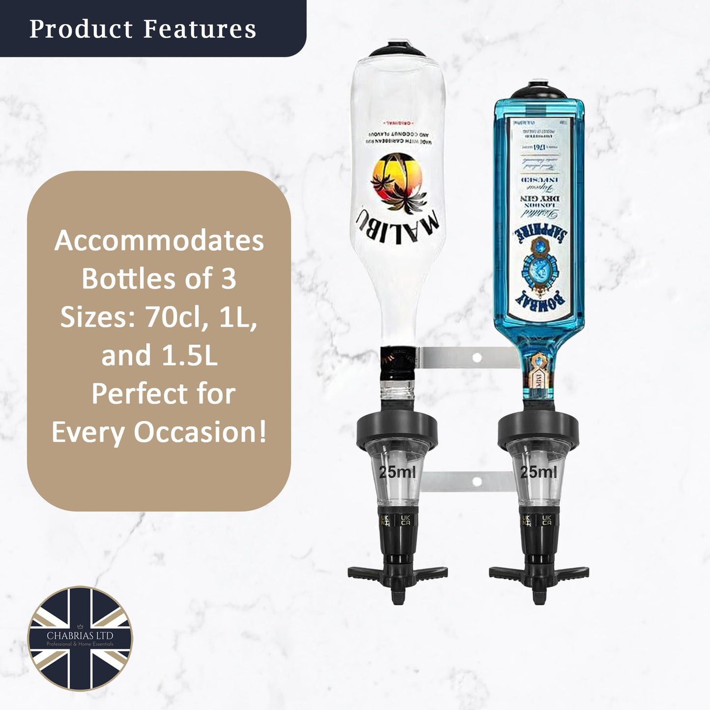2 Bottle Wall Bar, Traditional Optic, 25ml - Premium Home from Chabrias Ltd - Just £18.99! Shop now at Chabrias Ltd