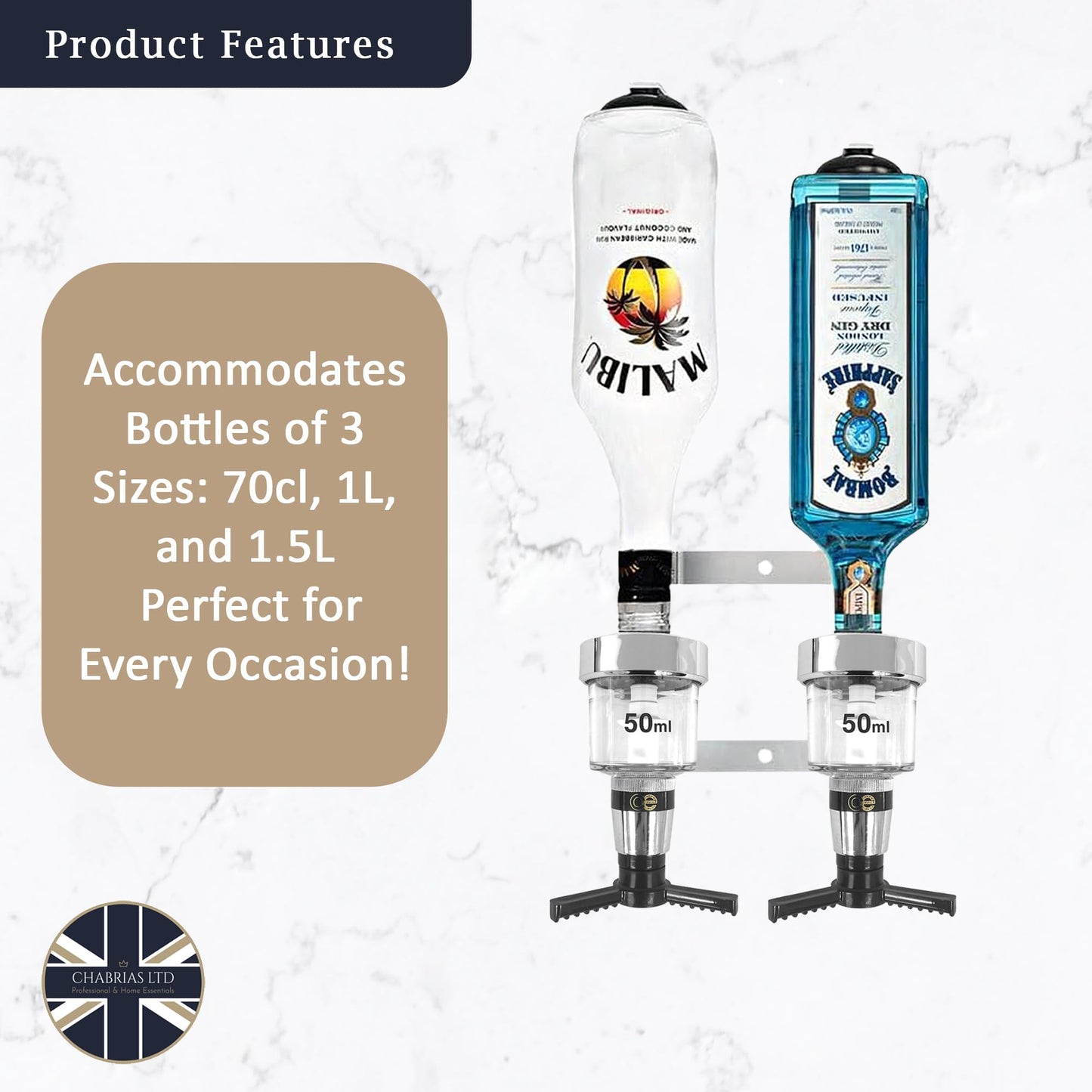 2 Bottle Wall Bar, Traditional Chrome Optic, 50ml - Premium Home from Chabrias Ltd - Just £18.99! Shop now at Chabrias Ltd