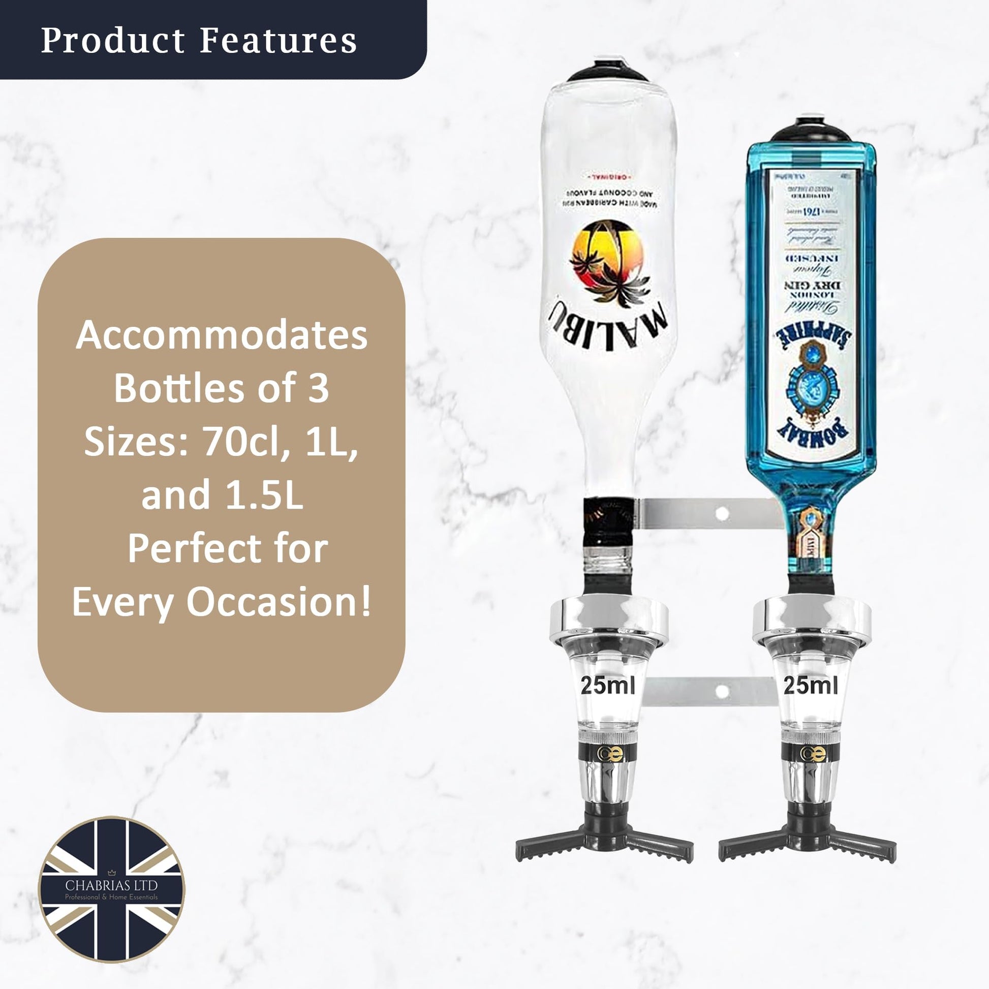 2 Bottle Wall Bar, Traditional Chrome Optic, 25ml - Premium Home from Chabrias Ltd - Just £18.99! Shop now at Chabrias Ltd