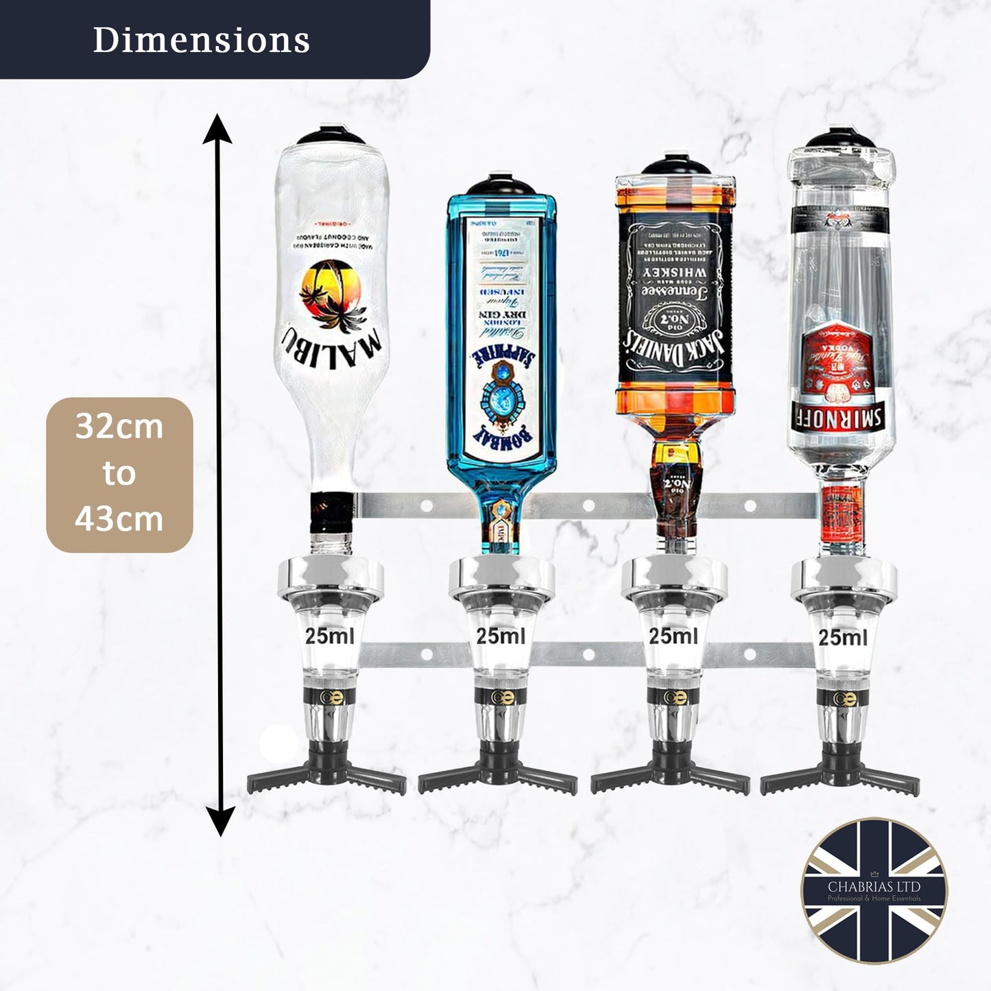 4 Bottle Wall Bar, Traditional Chrome Optic, 25ml - Premium Home from Chabrias Ltd - Just £37.99! Shop now at Chabrias Ltd