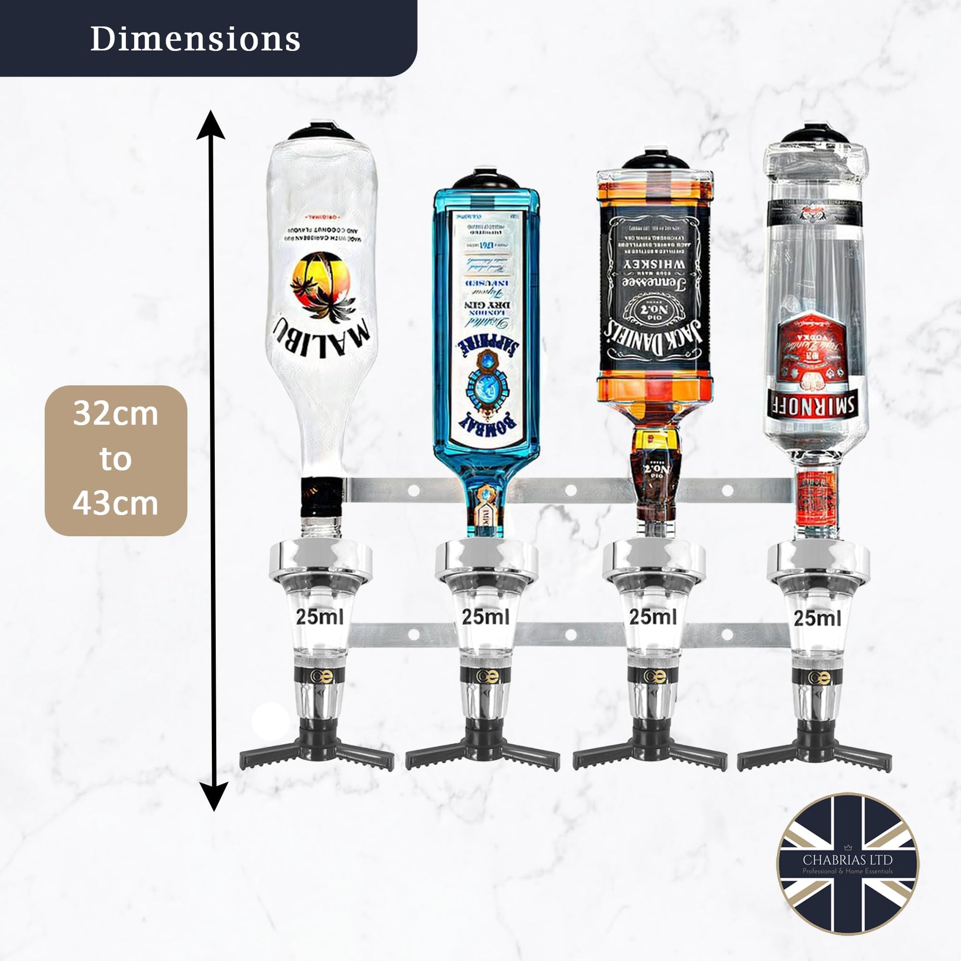 4 Bottle Wall Bar, Traditional Chrome Optic, 25ml - Premium Home from Chabrias Ltd - Just £37.99! Shop now at Chabrias Ltd