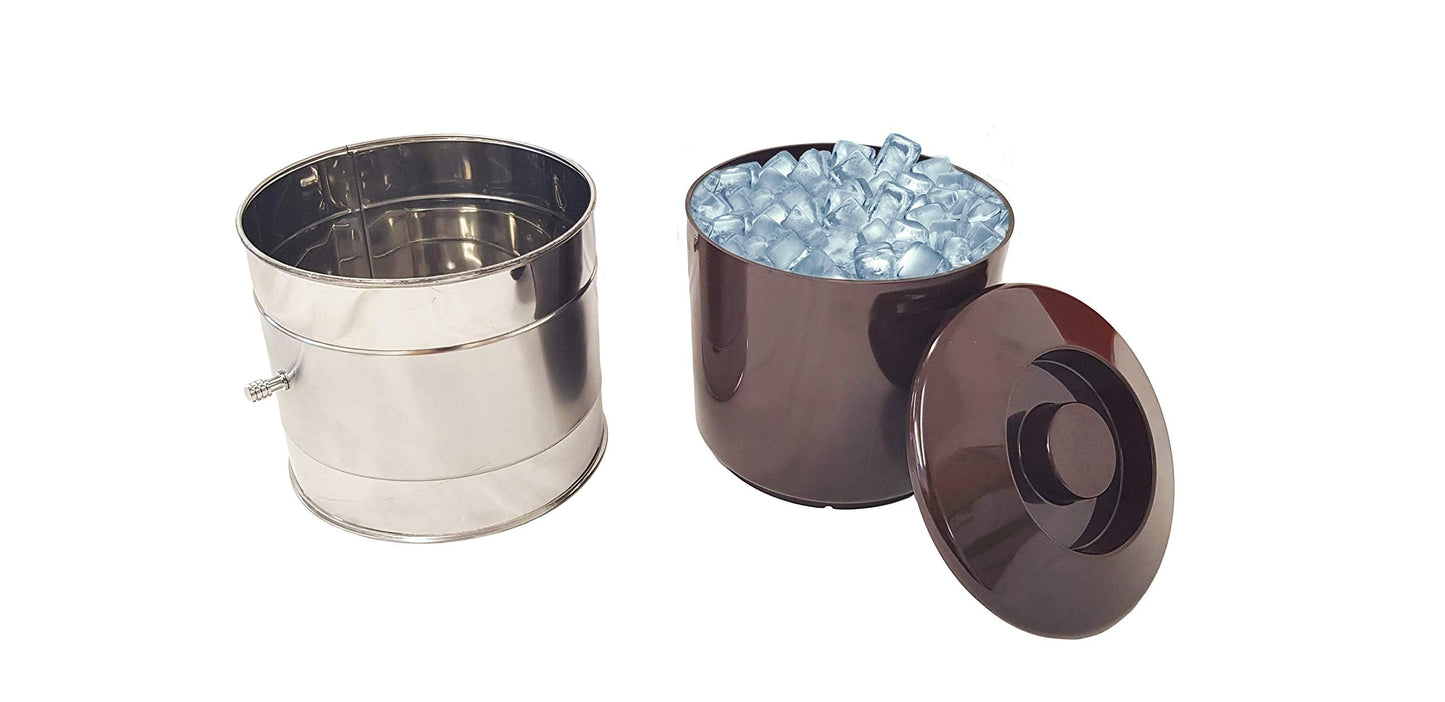 6 Pint Chabrias Ltd Round Insulated Ice Bucket Stainless Steel, Brown - Premium Home from Chabrias Ltd - Just £18.48! Shop now at Chabrias Ltd