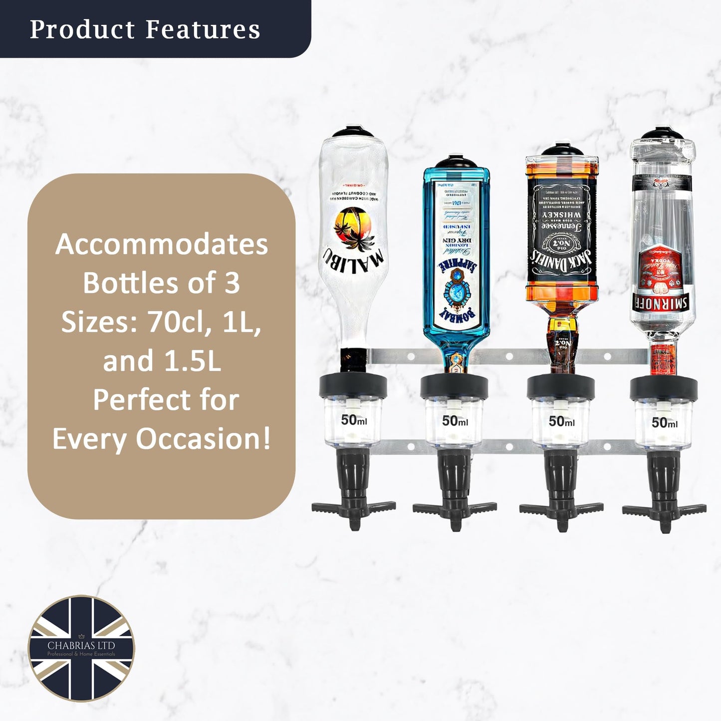 4 Bottle Wall Bar, Traditional Optic, 50ml - Premium Home from Chabrias Ltd - Just £36.99! Shop now at Chabrias Ltd