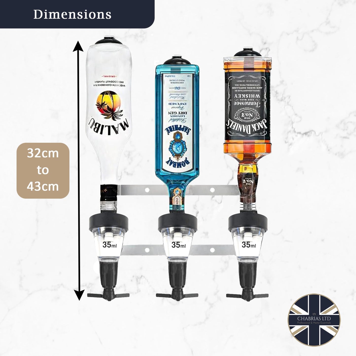 3 Bottle Wall Bar, Traditional Optic, 35ml - Premium Home from Chabrias Ltd - Just £24.99! Shop now at Chabrias Ltd
