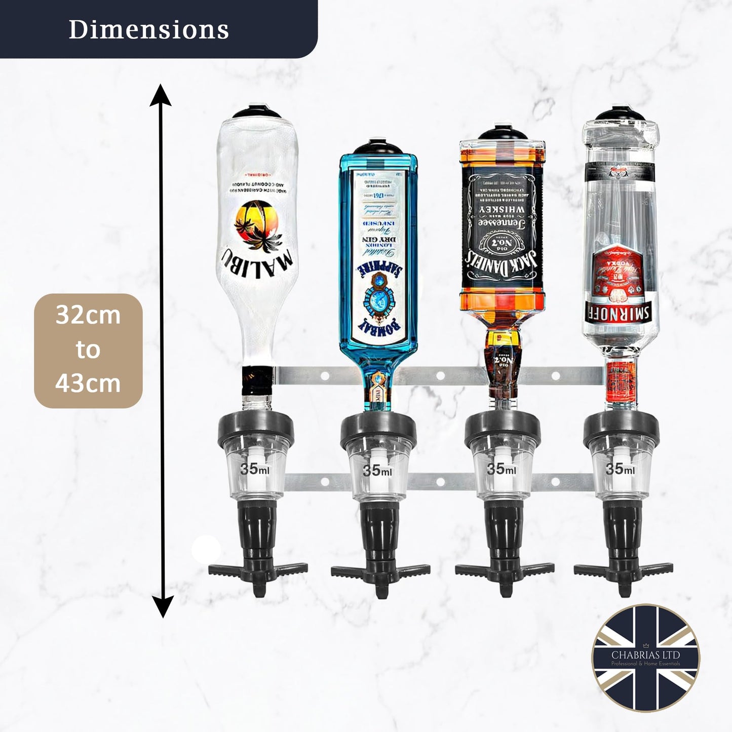 4 Bottle Wall Bar, Traditional Optic, 35ml - Premium Home from Chabrias Ltd - Just £34.99! Shop now at Chabrias Ltd