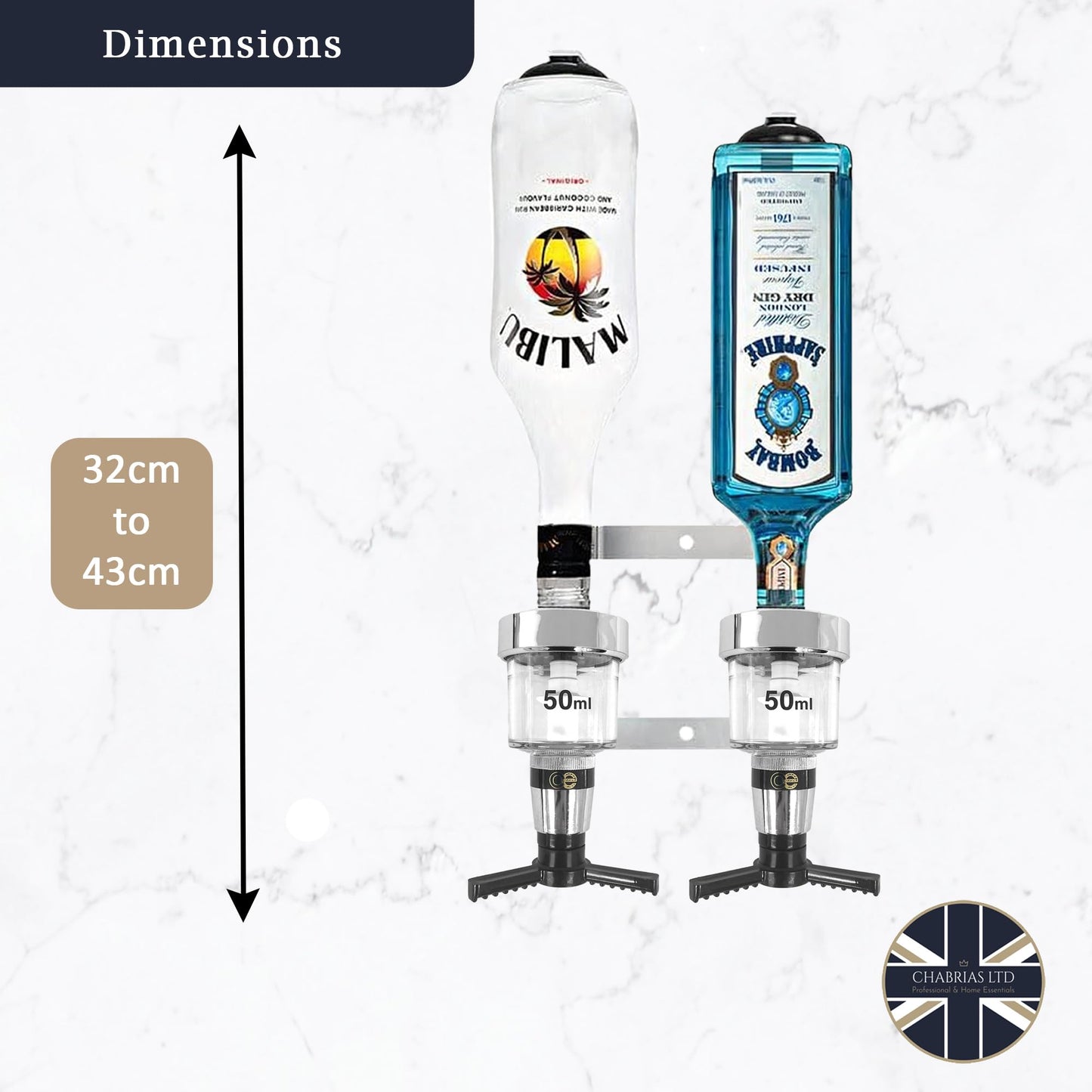 2 Bottle Wall Bar, Traditional Chrome Optic, 50ml - Premium Home from Chabrias Ltd - Just £18.99! Shop now at Chabrias Ltd