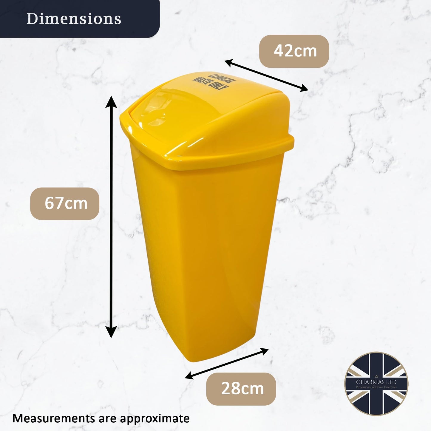 Swing Bin, Yellow Base and Yellow Lid, Clinical Waste Sticker Included, 50L - Premium BISS from Chabrias Ltd - Just £23.99! Shop now at Chabrias Ltd
