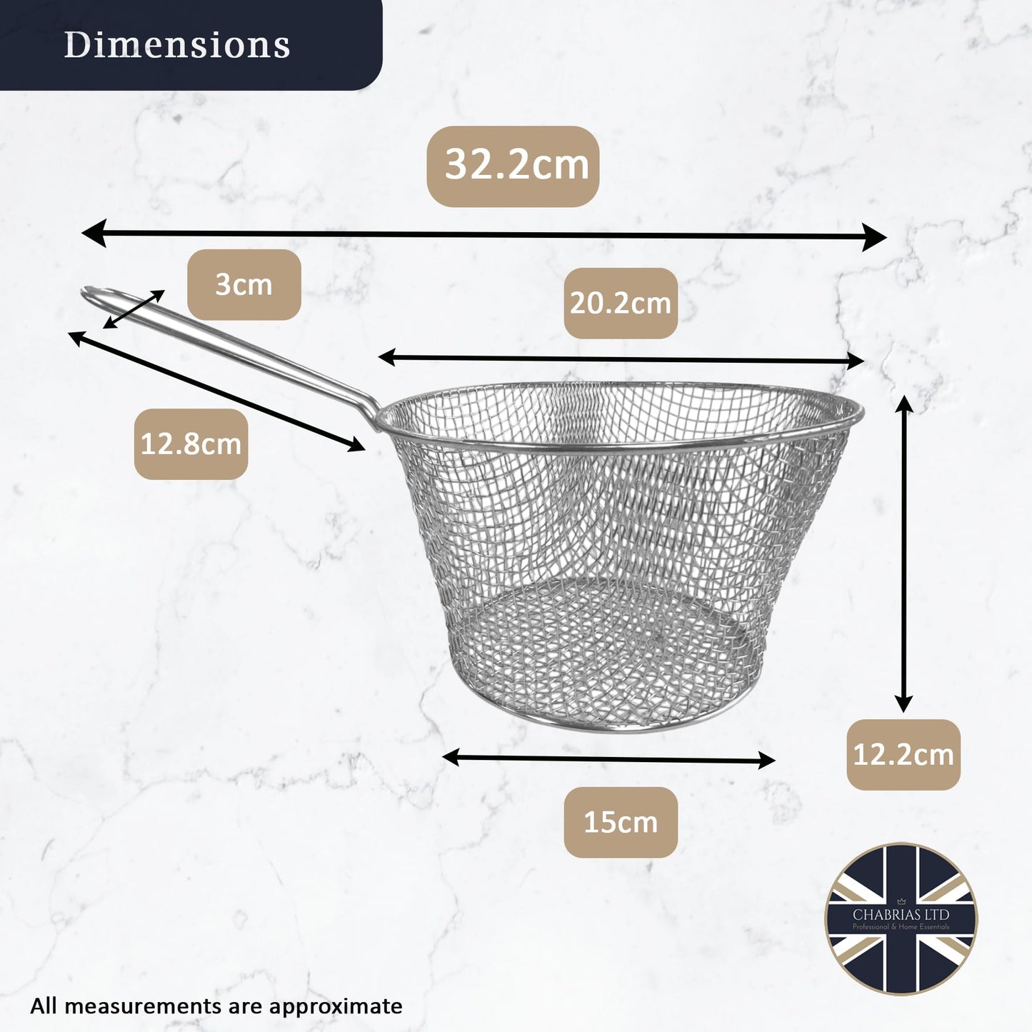 Samuel Groves Chip Basket, Wire Basket, Deep Frying Basket, Round Chip Basket, Draining Basket, Multi-Purpose Frying Baske, Blanching Basket - Premium Home from Samuel Groves - Just £7.59! Shop now at Chabrias Ltd