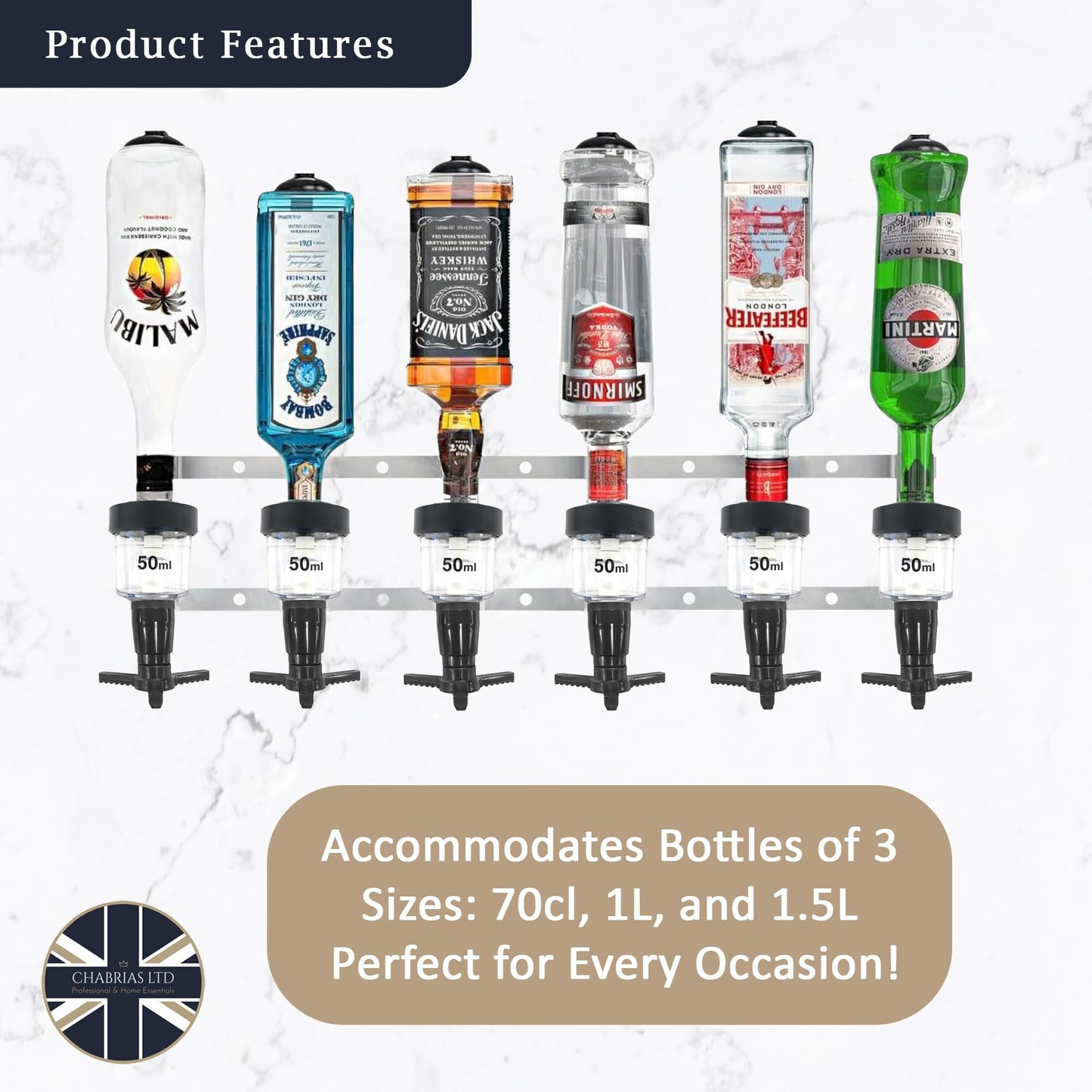6 Bottle Wall Bar, Traditional Optic, 50ml - Premium Home from Chabrias Ltd - Just £44.99! Shop now at Chabrias Ltd