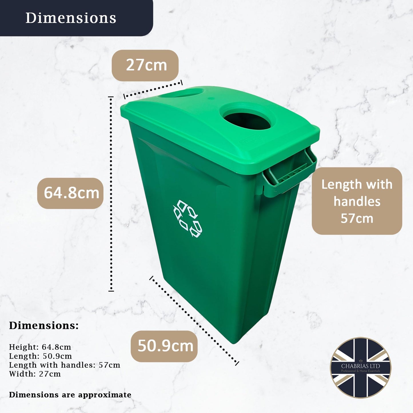 60 Litre Slim Bin, Green Base & Green 2 Hole Lid - Premium Recycling Bin from Chabrias Ltd - Just £74.99! Shop now at Chabrias Ltd