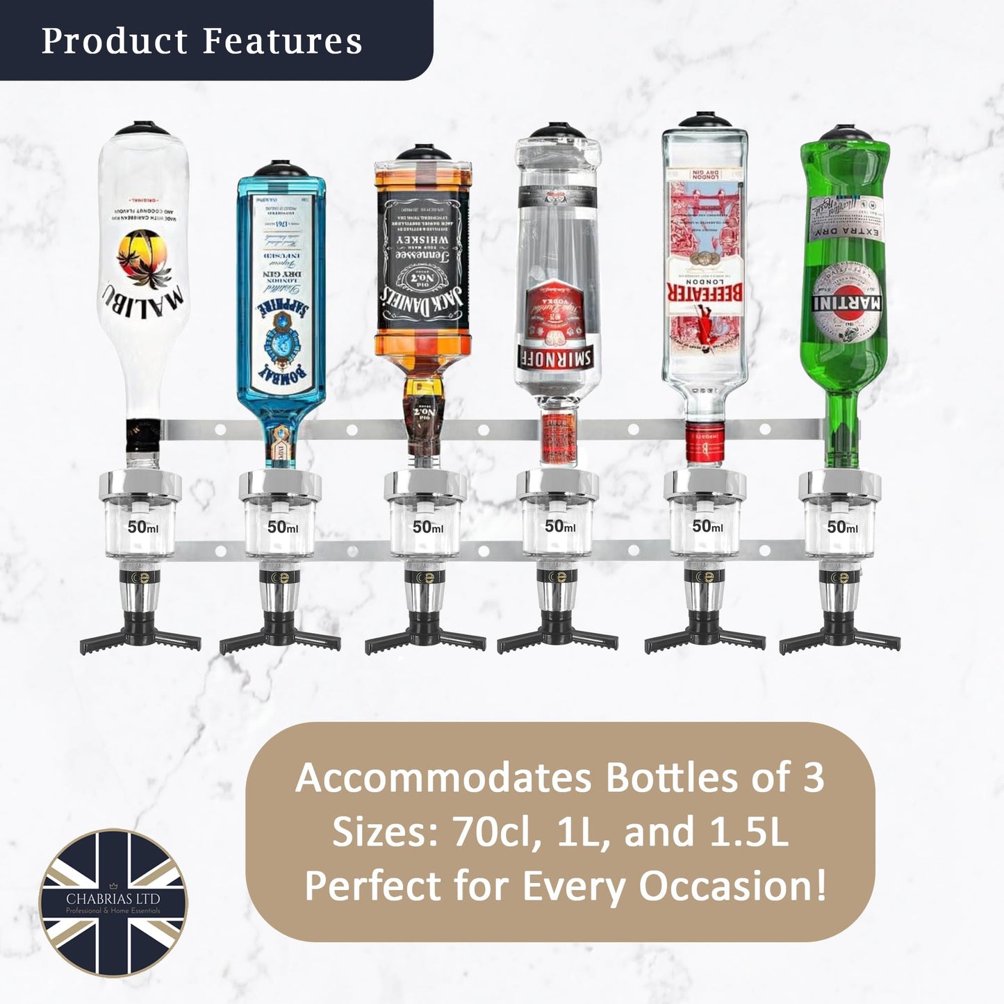 6 Bottle Wall Bar, Traditional Chrome Optic, 50ml - Premium Home from Chabrias Ltd - Just £47.49! Shop now at Chabrias Ltd