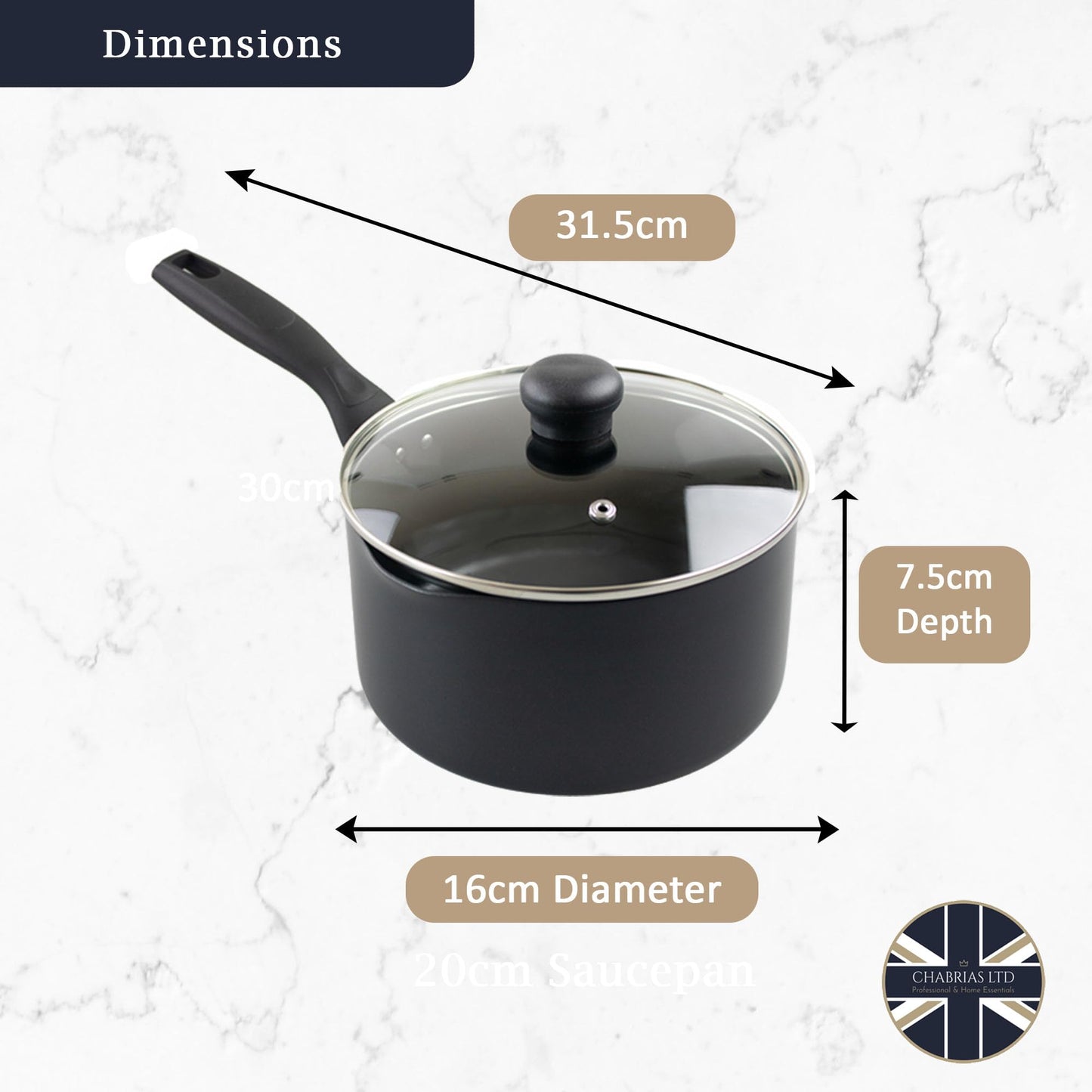 Chabrias Ltd Induction Cookware Nonstick Pots and Pans UK Made Saute Pan, Frying Pan with lid, Saucepan and Lid Deep Frying Pan/Skillet, Stay Cool Handle - Premium Kitchen from Chabrias Ltd - Just £14.24! Shop now at Chabrias Ltd
