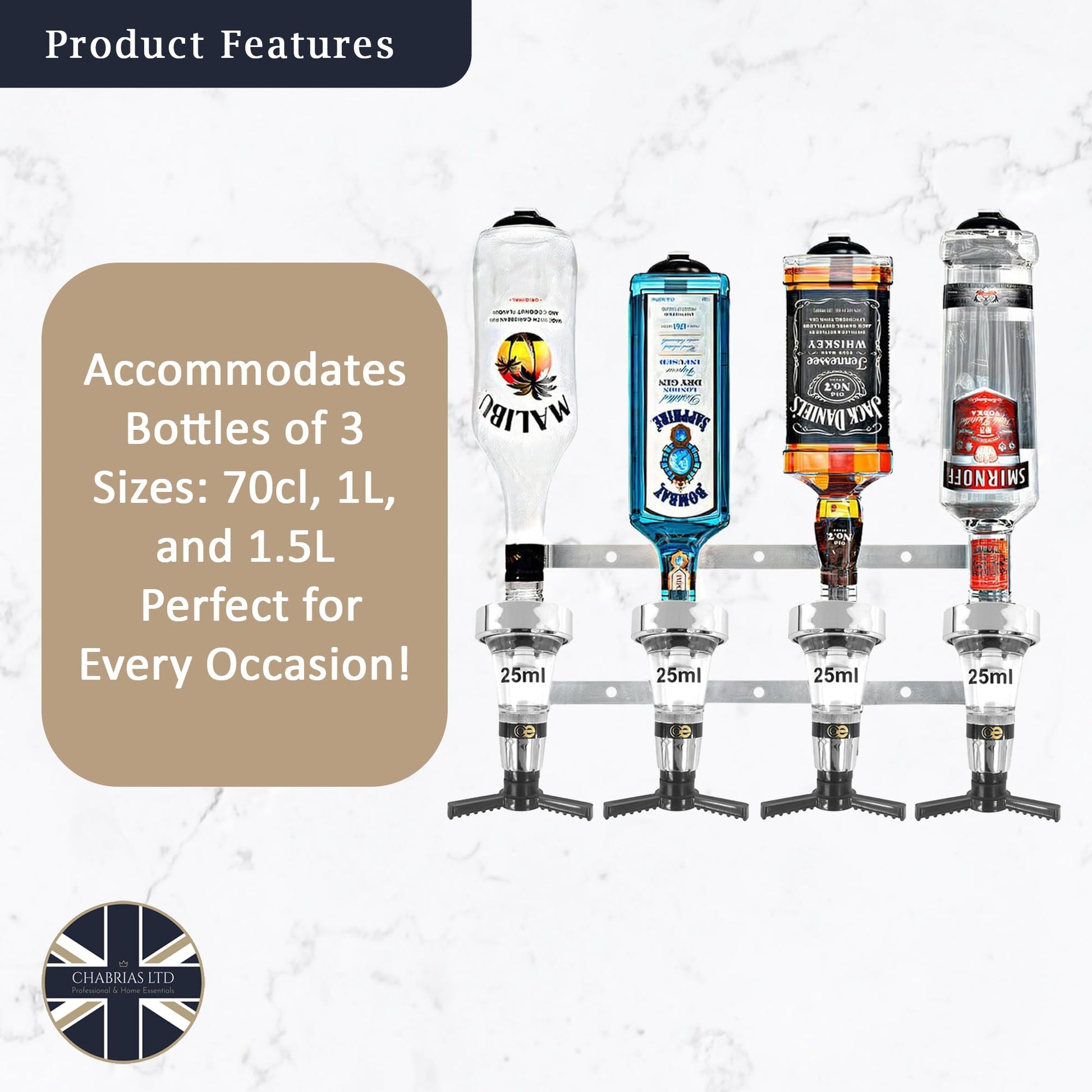 4 Bottle Wall Bar, Traditional Chrome Optic, 25ml - Premium Home from Chabrias Ltd - Just £37.99! Shop now at Chabrias Ltd