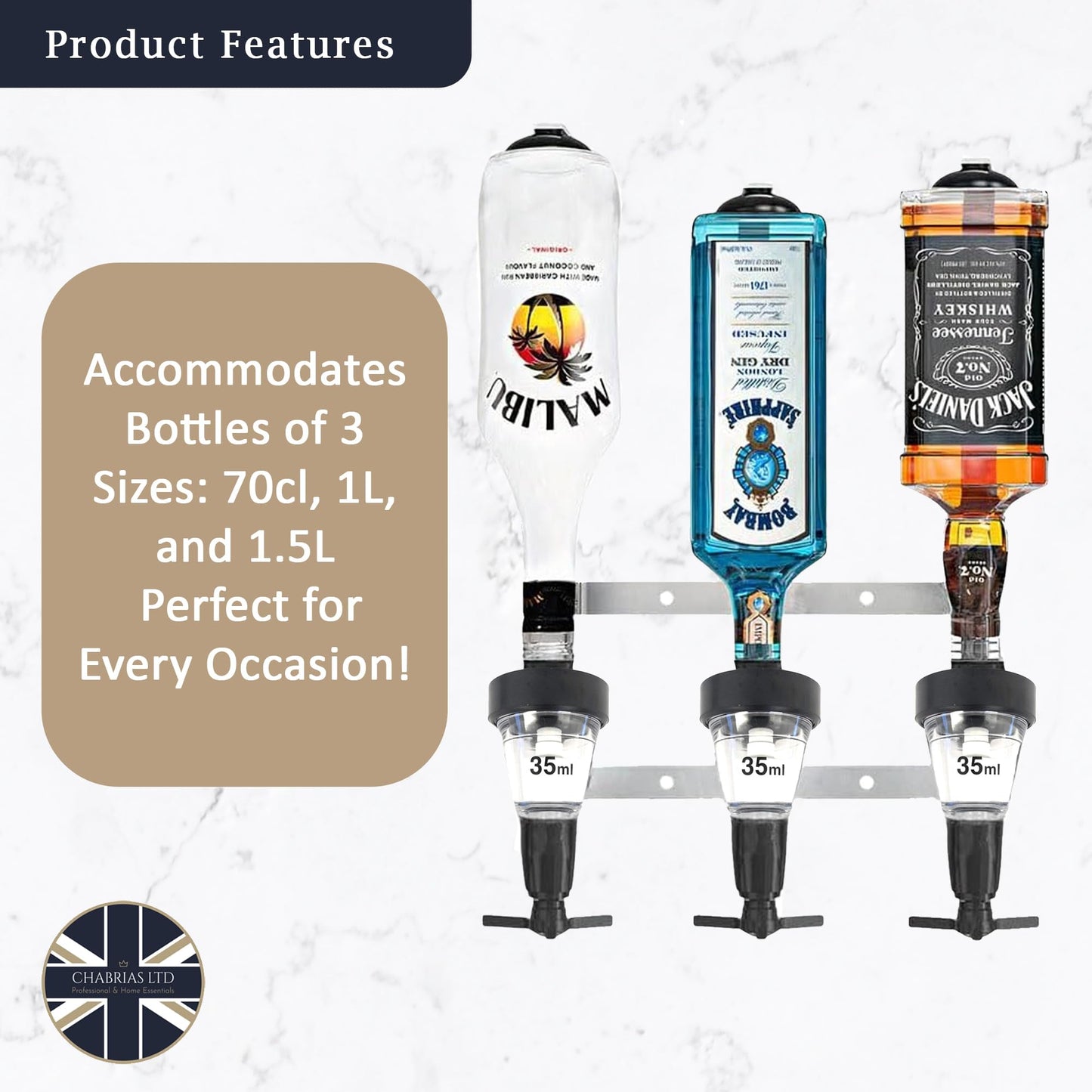 3 Bottle Wall Bar, Traditional Optic, 35ml - Premium Home from Chabrias Ltd - Just £24.99! Shop now at Chabrias Ltd