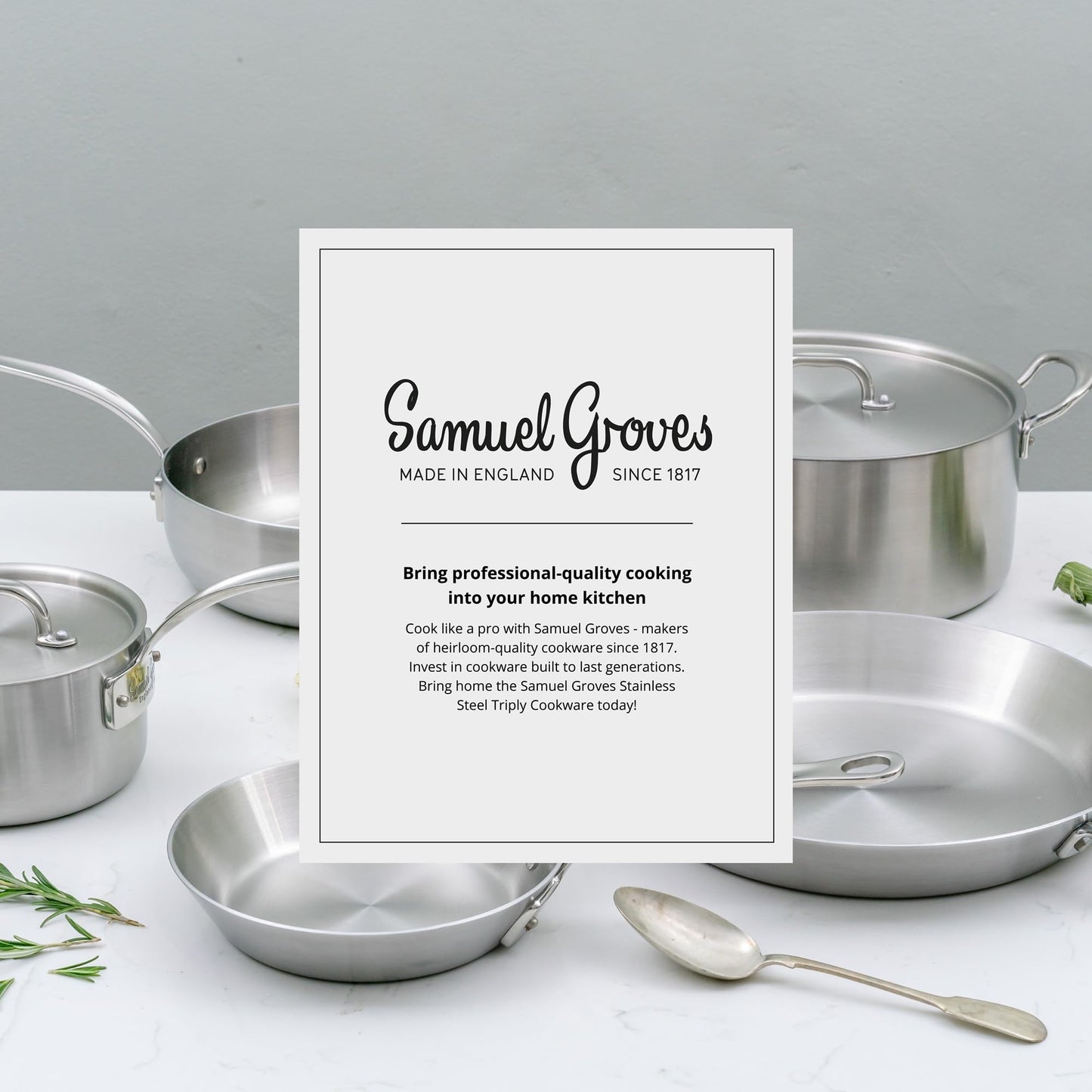 Samuel Groves - Classic Stainless Steel Tri-Ply Frying Pan - Rapid Heat Distribution - Suitable for All Hobs, Including Induction Made in England - Premium Kitchen from Samuel Groves - Just £66.50! Shop now at Chabrias Ltd