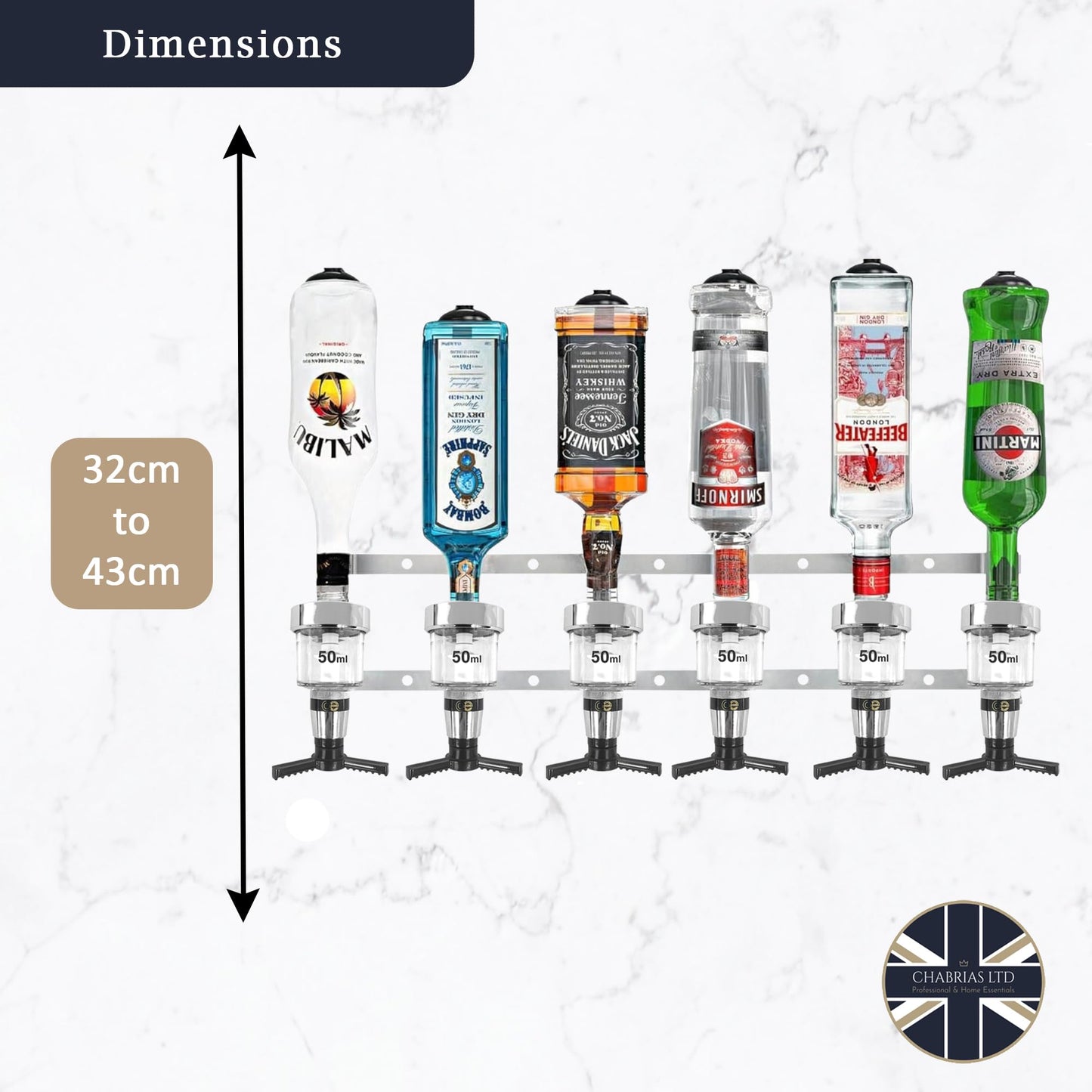 6 Bottle Wall Bar, Traditional Chrome Optic, 50ml - Premium Home from Chabrias Ltd - Just £47.49! Shop now at Chabrias Ltd