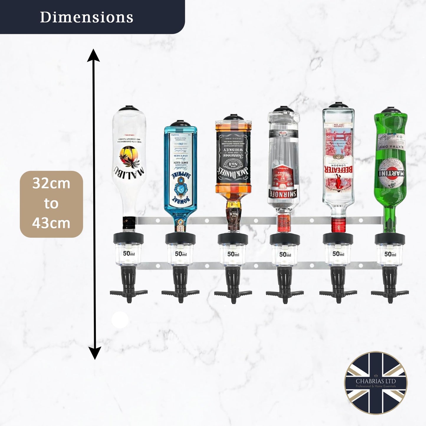 6 Bottle Wall Bar, Traditional Optic, 50ml - Premium Home from Chabrias Ltd - Just £44.99! Shop now at Chabrias Ltd