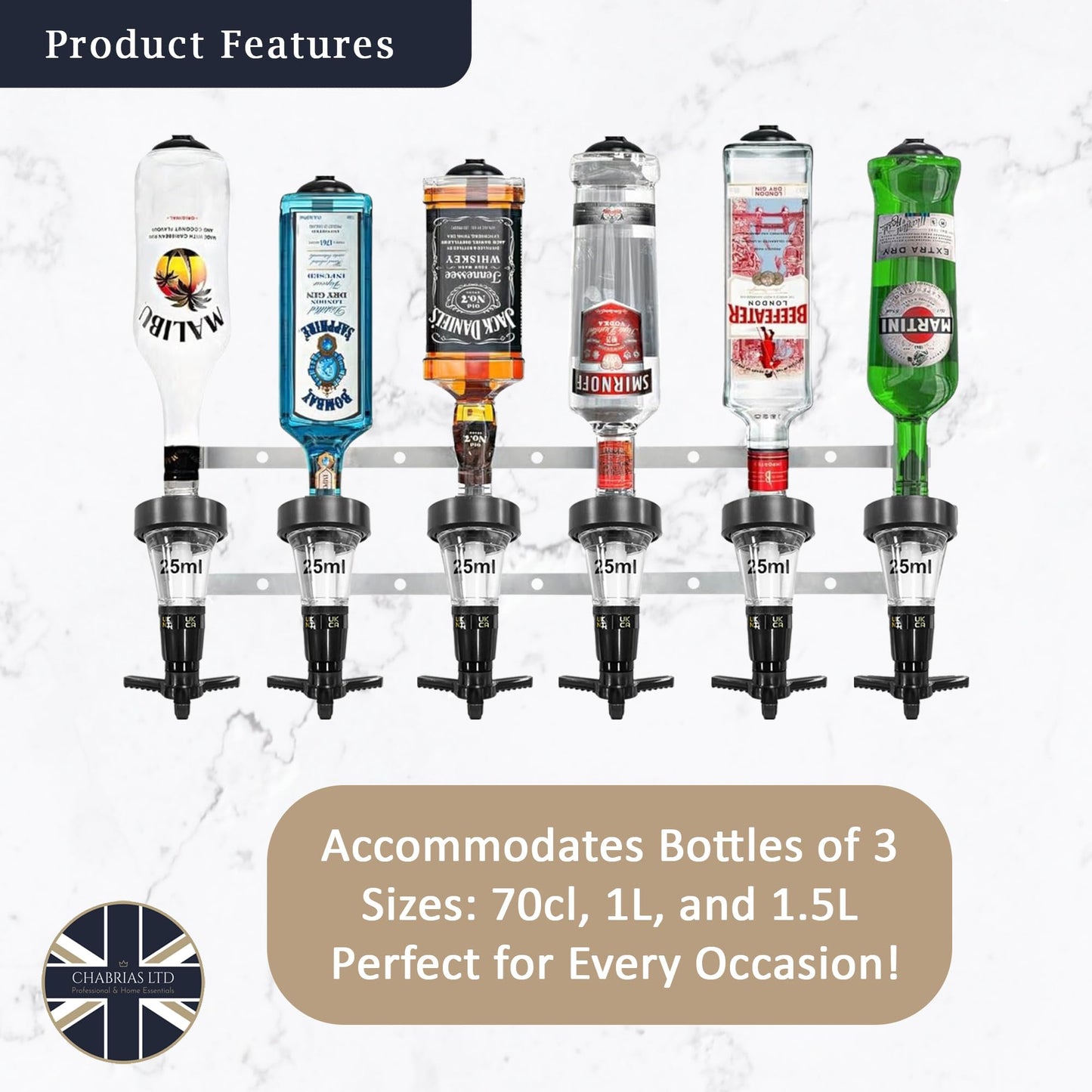 6 Bottle Wall Bar, Traditional Optic, 25ml - Premium Home from Chabrias Ltd - Just £49.99! Shop now at Chabrias Ltd