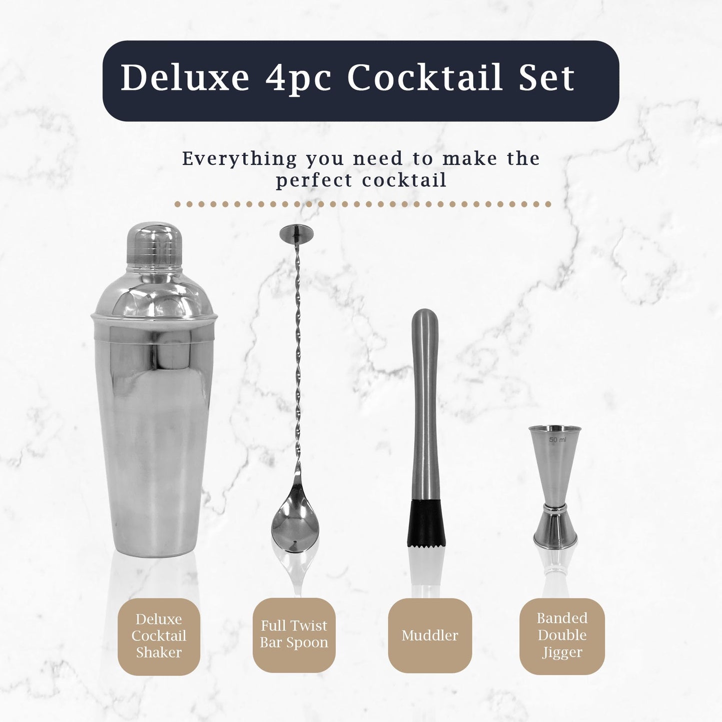 Premium Stainless Steel Cocktail Shakers Set,Cocktail Making Kit, Cocktail Set, Shaker, Jigger, Muddler, Strainer, Pourers, Mixing Spoon, Bar Blade & More - Premium Home from Chabrias Ltd - Just £9.99! Shop now at Chabrias Ltd