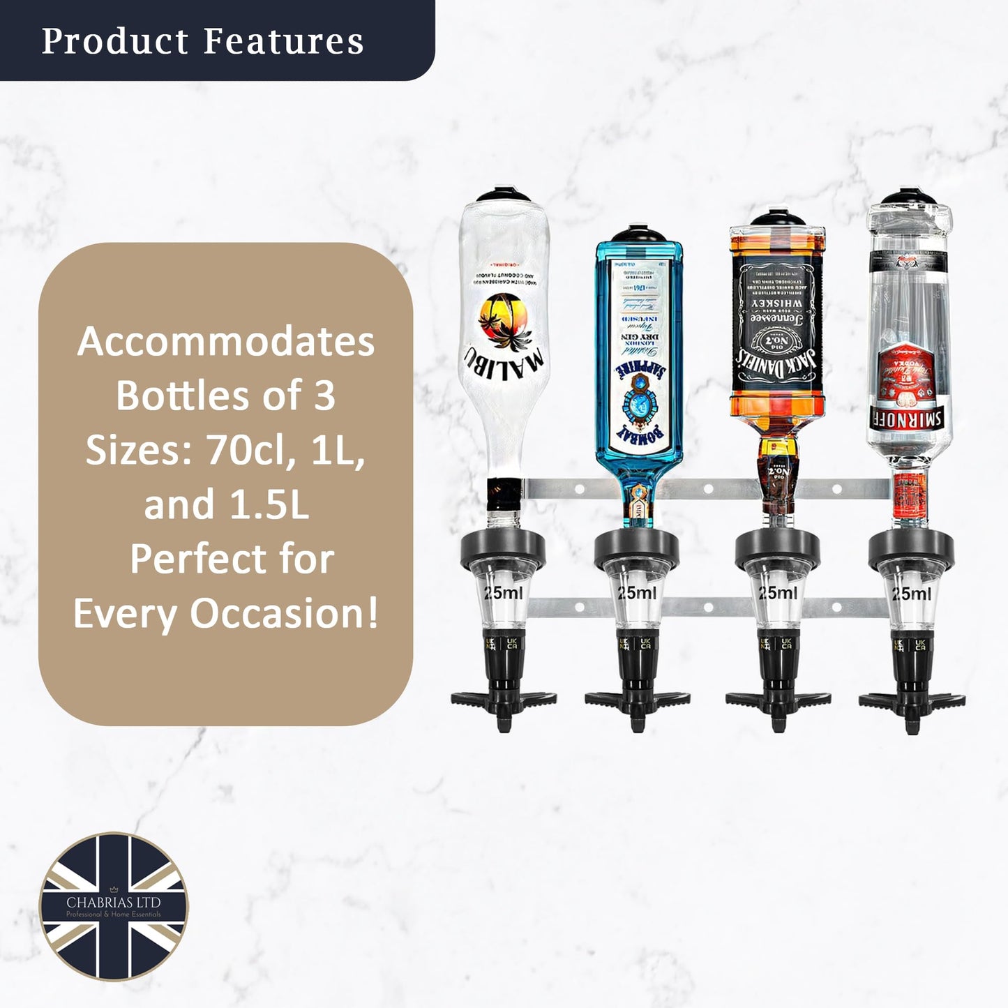 4 Bottle Wall Bar, Traditional Optic, 25ml - Premium Home from Chabrias Ltd - Just £29.99! Shop now at Chabrias Ltd