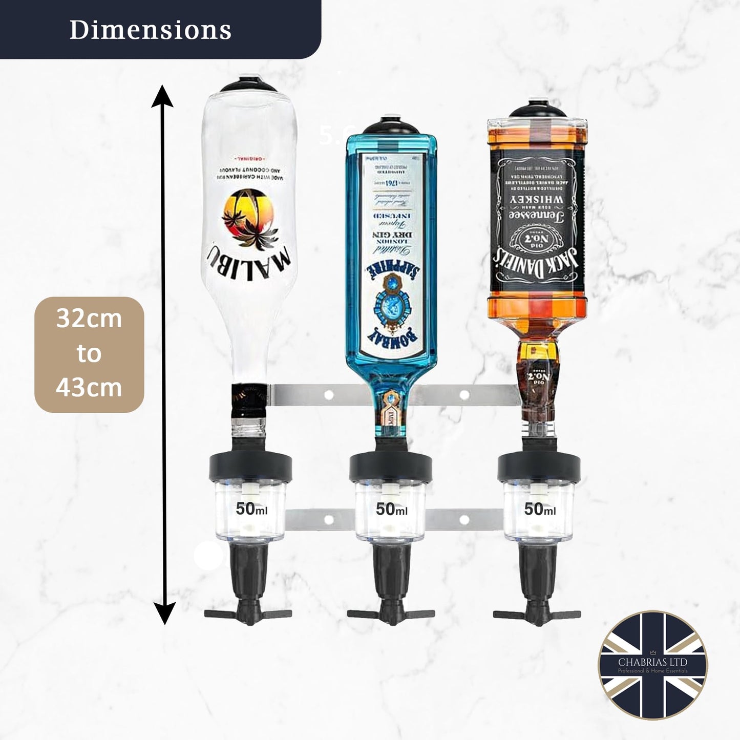 3 Bottle Wall Bar, Traditional Optic, 50ml - Premium Home from Chabrias Ltd - Just £22.99! Shop now at Chabrias Ltd