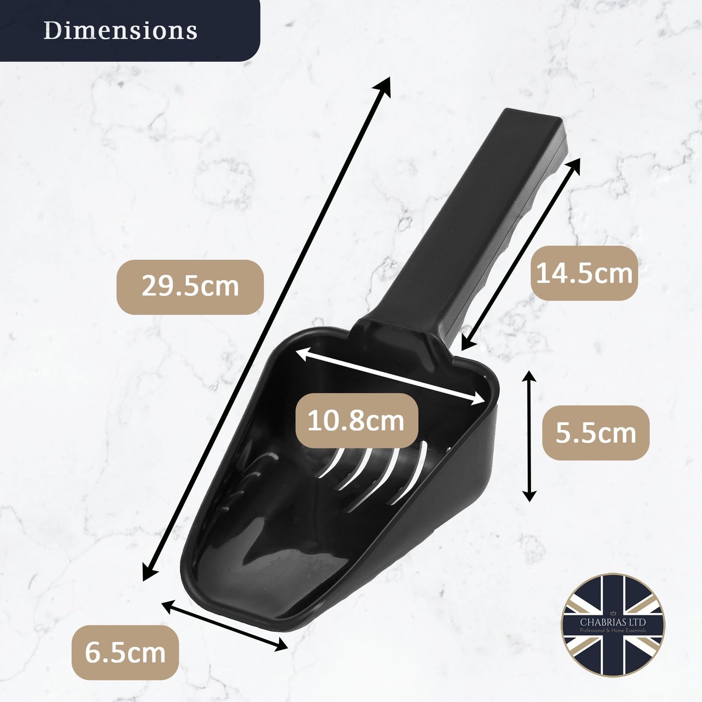 Slotted Ice Scoop 10 oz, Black Plastic, Plastic Scoop, Ice Scoop, Ice Bucket Scoop, Ice Cube Scoop, Scoops for Food, Popcorn Scoop, Slotted Scoop, for Ice Buckets & Makers - Premium Kitchen from Chabrias Ltd - Just £7.59! Shop now at Chabrias Ltd
