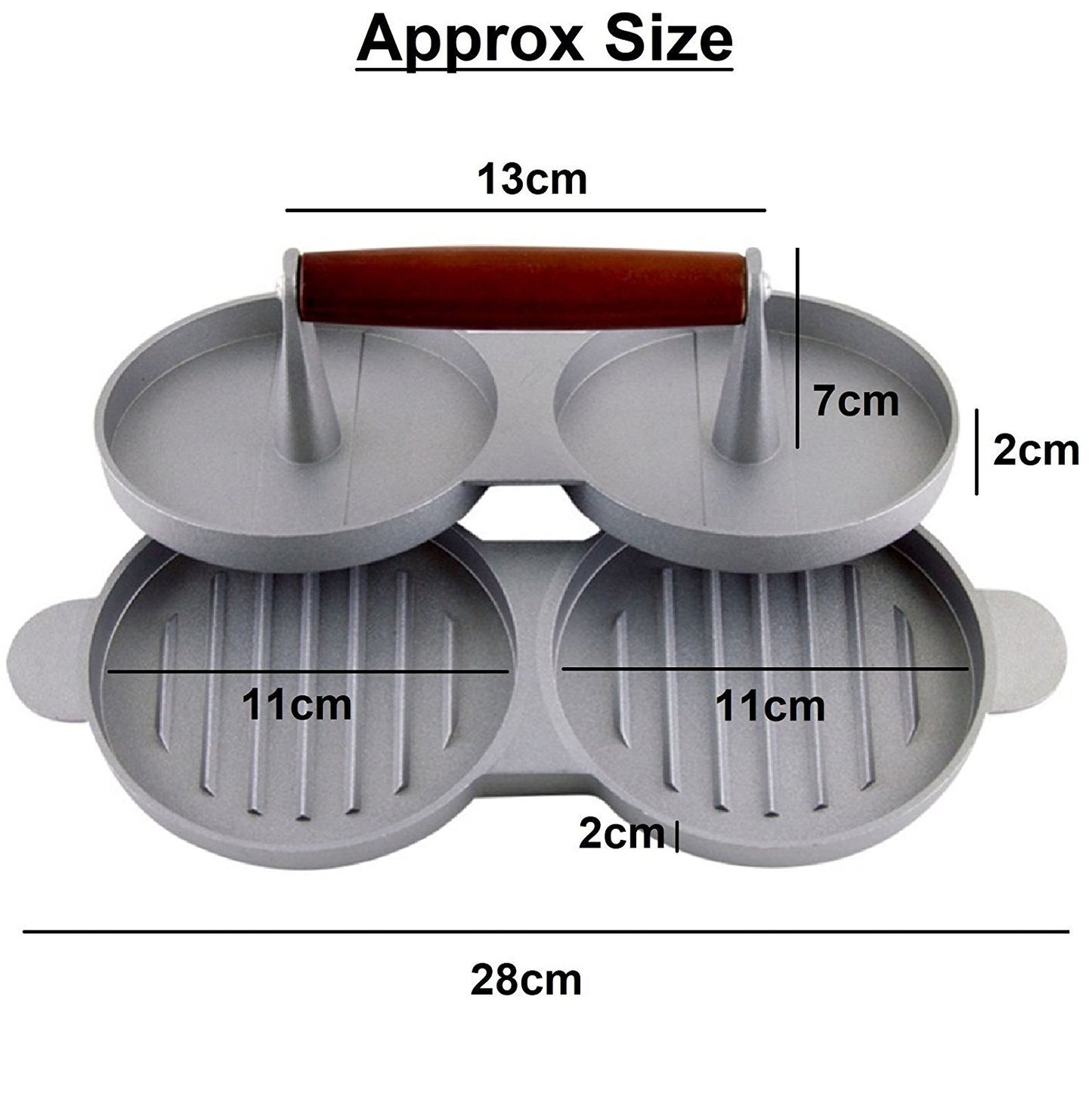 Chabrias Ltd Double Burger Press Quarter Pounder Maker | Non-Stick Cast Aluminium Burger Patty Mould with Wooden Handle - Perfect for Homemade Quarter Pounder Burgers | 28x12x9cm - Premium Home from Chabrias Ltd - Just £14.24! Shop now at Chabrias Ltd