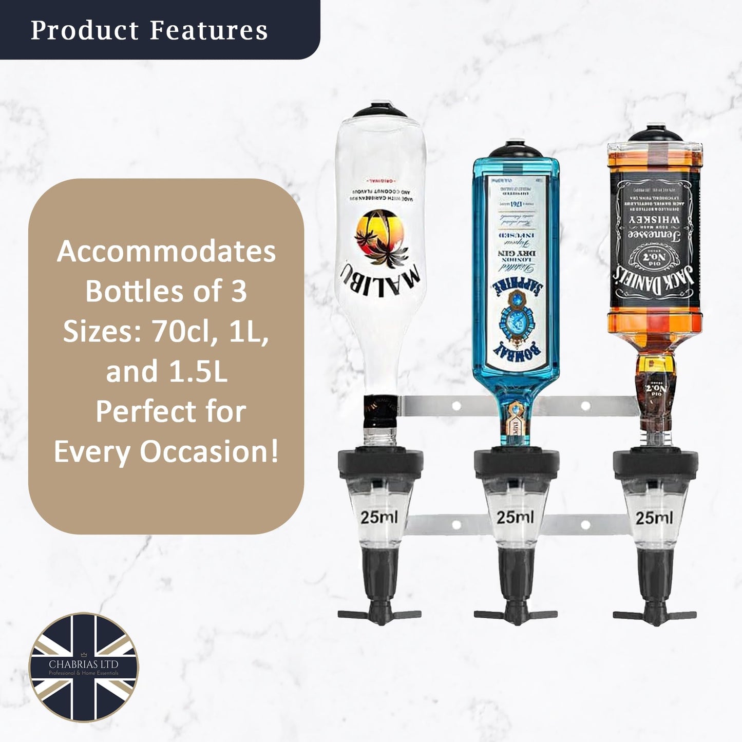 3 Bottle Wall Bar, Traditional Optic, 25ml - Premium Home from Chabrias Ltd - Just £26.99! Shop now at Chabrias Ltd