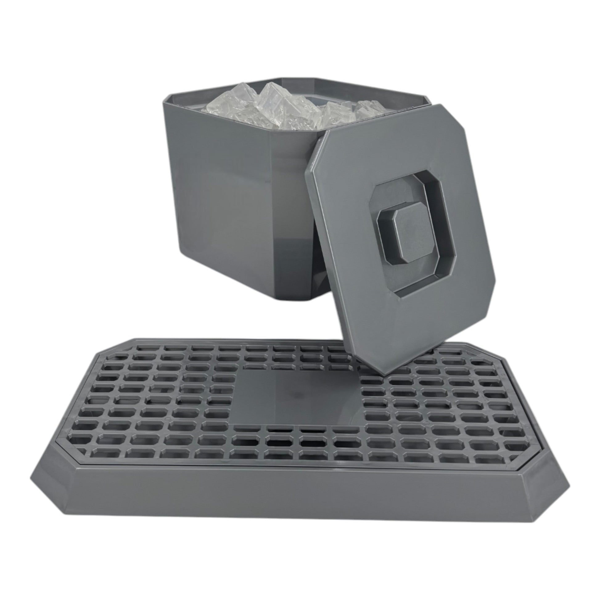 Octagonal Plastic Ice Bucket & Drip Tray Silver - Premium Home from Chabrias Ltd - Just £19.99! Shop now at Chabrias Ltd