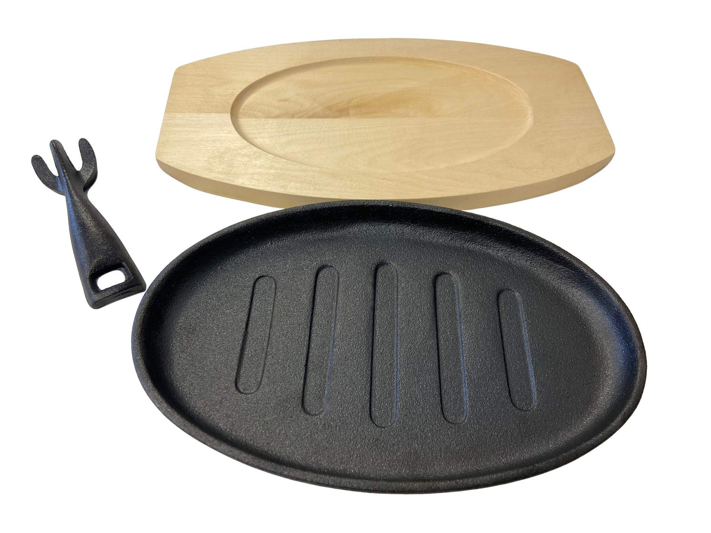 Sizzle Platter Cast Iron, Oval, with Light Wood Undertray & Handle - Premium Kitchen from Chabrias Ltd - Just £14.24! Shop now at Chabrias Ltd