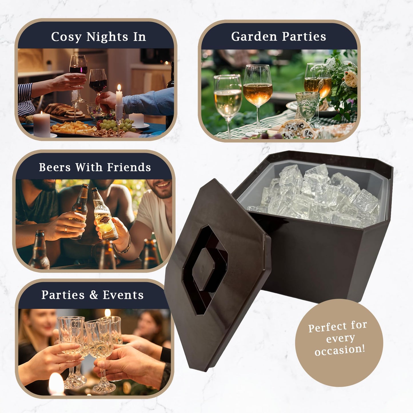 6 Litre Octagonal & Double Walled Insulation Ice Bucket with Lid Brown - Premium Kitchen from Chabrias Ltd - Just £14.20! Shop now at Chabrias Ltd