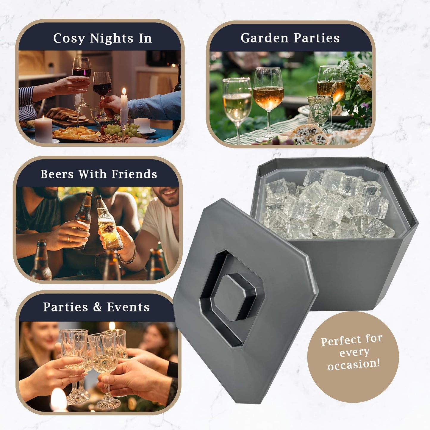 6 Litre Octagonal & Double Walled Insulation Ice Bucket With Lid Silver - Premium Kitchen from Chabrias Ltd - Just £14.20! Shop now at Chabrias Ltd