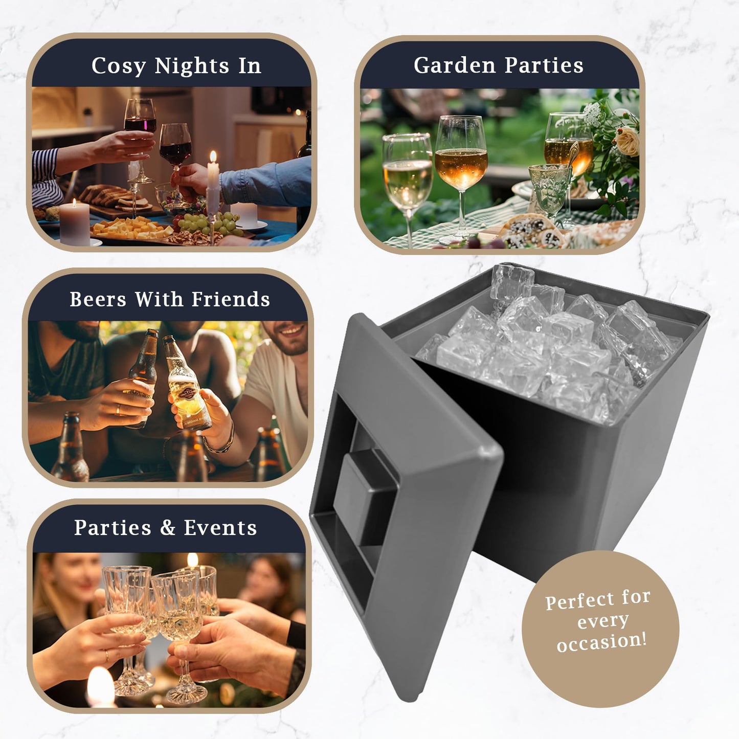 5 Litre Square Plastic Ice Bucket With Lid Double Walled Insulation Silver - Premium Kitchen from Chabrias Ltd - Just £14.24! Shop now at Chabrias Ltd