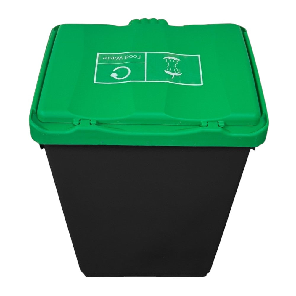 50 Litre Recycling Bin with Green Swing Lid & Food Waste Sticker Included - Premium Bins from Chabrias Ltd - Just £34.99! Shop now at Chabrias Ltd