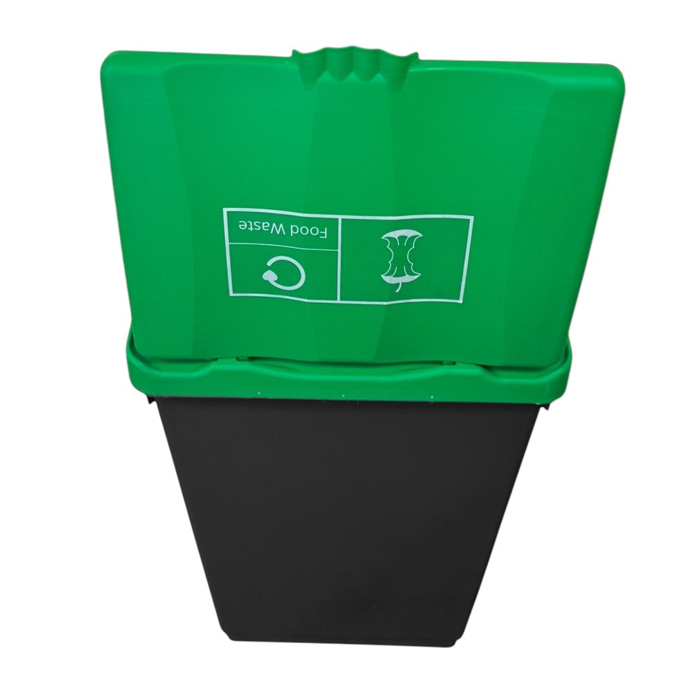 50 Litre Recycling Bin with Green Swing Lid & Food Waste Sticker Included - Premium Bins from Chabrias Ltd - Just £34.99! Shop now at Chabrias Ltd