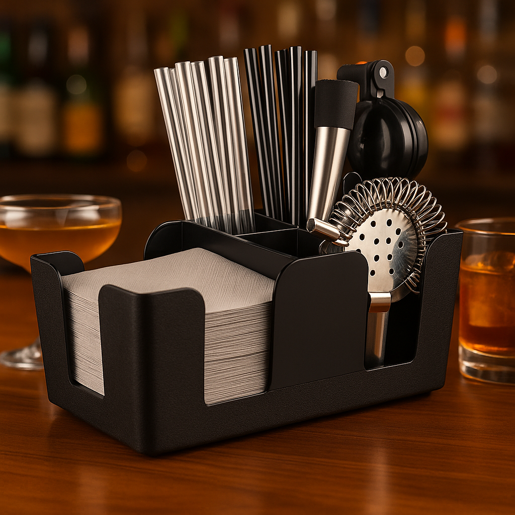 Classic Black Bar Caddy Organiser – Bar Tidy for Home & Pubs - Premium Kitchen from Chabrias Ltd - Just £6.99! Shop now at Chabrias Ltd